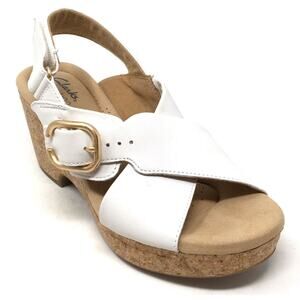 Clarks Women's Collection Giselle Women's Size 7.5 Dove White Leather Wedges